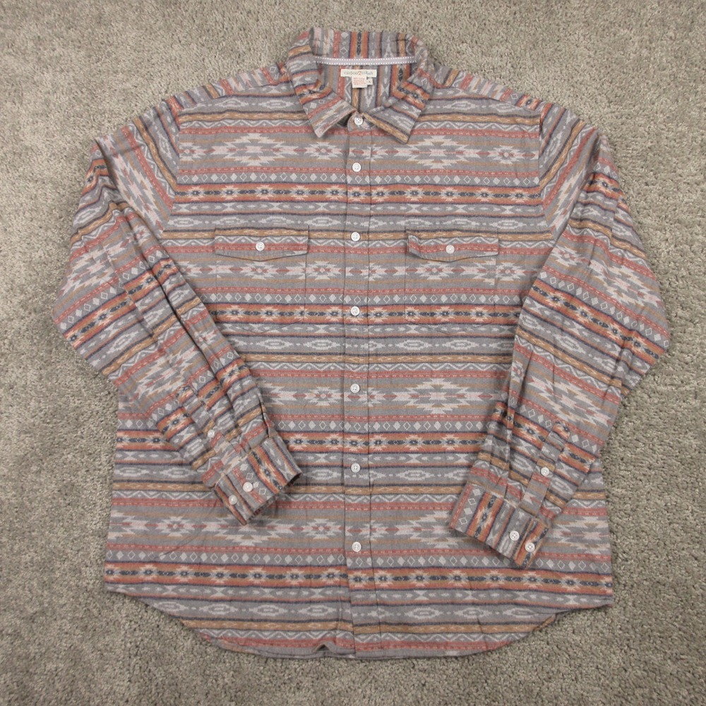 Carbon 2 Cobalt Shirt Mens Large Gray Aztec Southwestern Flannel Twill Button Up